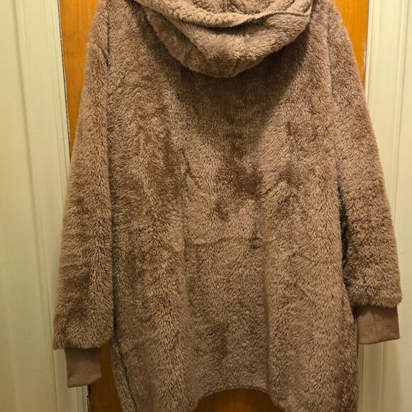 Hooded fuzzy cardigan (open front) - Unique Color: Purplish Brown - Picture 2 of 3